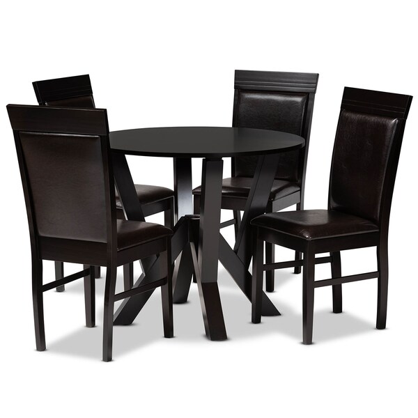 Baxton Studio Nada Dark Brown Upholstered and Finished Wood 5-Piece Dining Set 170-8031-10900 - main